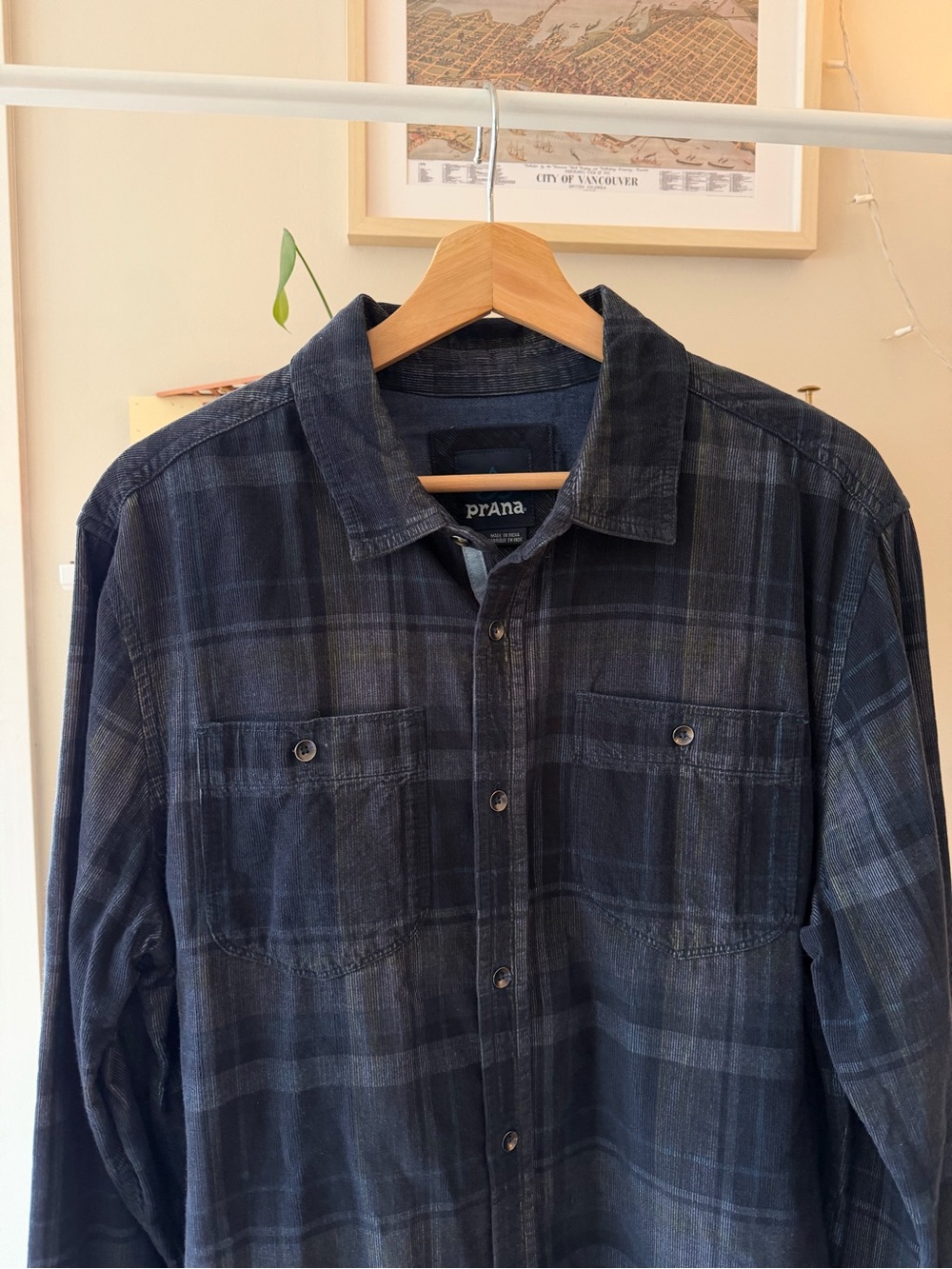 Prana Dooley Corduroy Men's Dark Navy Plaid Shirt